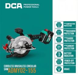 DCA CIRCULAR SAW CORDLESS BRUSHLESS ADMY02-155BM 2 Baterai 4Ah