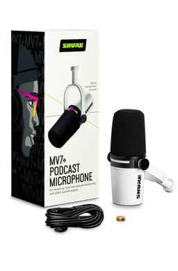 Shure MV7+ Podcast Microphone USB-C & XLR, White
