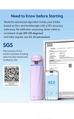 WATERH BOOST Smart Bottle with Reminder to Drink & Tracker Bottle.