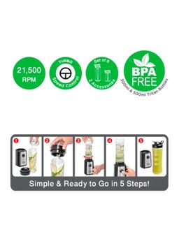 BLACK + DECKER Sports Blender/Smoothie Maker, 6-Piece Set with 500ml & 300ml BPA-Free Sports Bottles