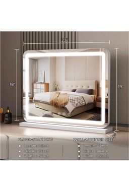 Large Makeup Mirror with LED Lights, Smart Touch Dimmable 3-Color Light, Memory Function