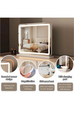 Large Makeup Mirror with LED Lights, Smart Touch Dimmable 3-Color Light, Memory Function