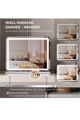 Large Makeup Mirror with LED Lights, Smart Touch Dimmable 3-Color Light, Memory Function