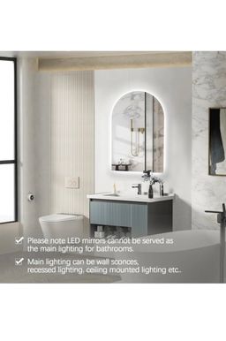 Arched LED Bathroom Mirror, Frameless Arch Backlit Wall Mirror, Lighted Vanity Mirror with 3 Color Temperature Adjustment, Anti-Fog