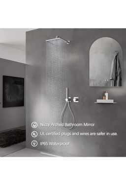 Arched LED Bathroom Mirror, Frameless Arch Backlit Wall Mirror, Lighted Vanity Mirror with 3 Color Temperature Adjustment, Anti-Fog