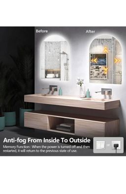 Arched LED Bathroom Mirror, Frameless Arch Backlit Wall Mirror, Lighted Vanity Mirror with 3 Color Temperature Adjustment, Anti-Fog