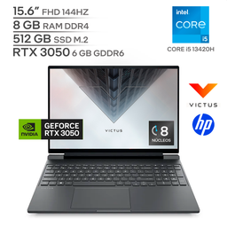 HP VICTUS 15 FA213DX / CORE i5 13420H / RTX 3050 6 GB / 8 GB DDR4 RAM / 512 GB SSD Nvme M.2 / 15.6" FHD 144HZ / WINDOWS 11