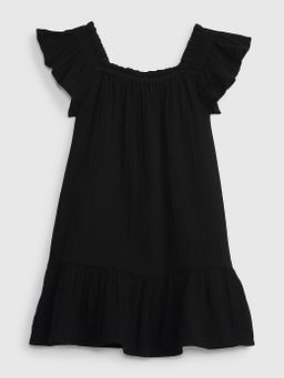Crinkle Gauze Tiered Dress Black
