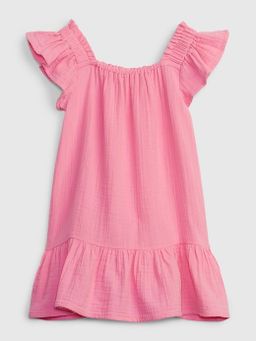 Crinkle Gauze Tiered Dress Pink