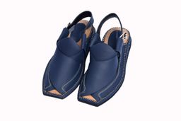 Zalmi Peshawari Chappal Pure Leather Handmade Double Sole Navy Blue 