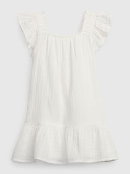 Crinkle Gauze Tiered Dress White