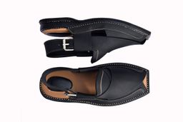 Zalmi Peshawari Chappal Pure Leather Handmade Double Sole Black 