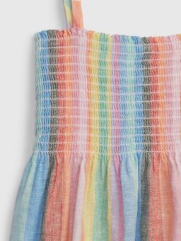 Linen Cotton Stripe Tiered Dress