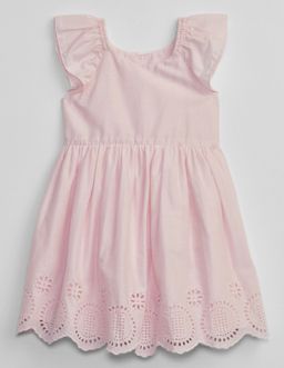 Flutter Eyelet Dress in Peony Pink