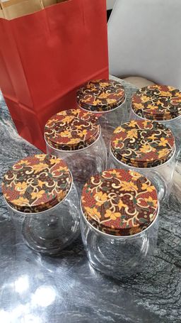 Plastic Cookies Bottles / Containers with Brown Batik design lid cover.