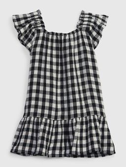Crinkle Gauze Gingham Tiered Dress