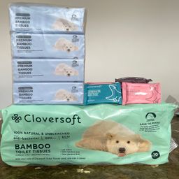CloverSoft Bundle: Toilet Paper (3ply) + Facial Tissues (2ply) + Petite Wipes
