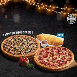 2 Regular Pizzas Combo with Bread Side