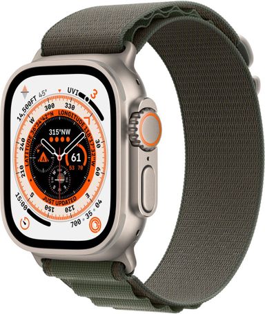 Apple Watch Ultra (GPS + Cellular) 49mm Titanium Case with Green Alpine Loop - Medium - Titanium