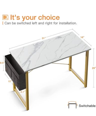 Marble computer writing desk , Home & Office work desk with storage “31 inch “