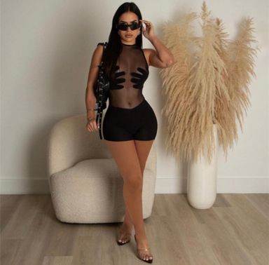 Pull up on me  Black See Through Women's Rompers