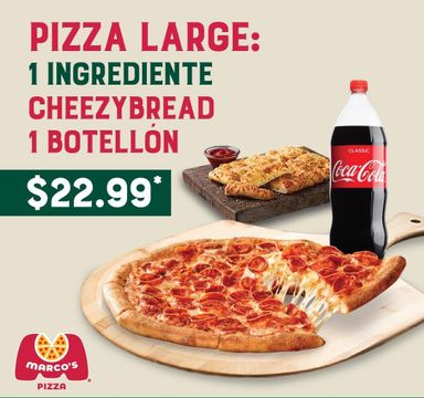 1 Pizza Large (8 pedazos) + 1 Ingrediente + Cheezybread + Bebida (Padrino o Agua)