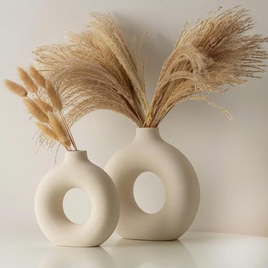 Beige/White Ceramic Donut Vases