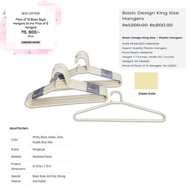 Basic Design King Size Plastic Hangers