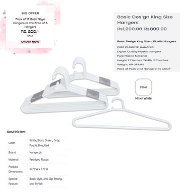 Basic Design King Size Plastic Hangers