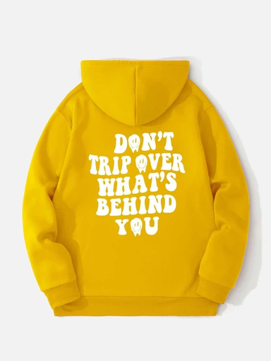 Men Cartoon & Slogan Graphic Kangaroo Pocket Thermal Lined Drawstring Hoodie