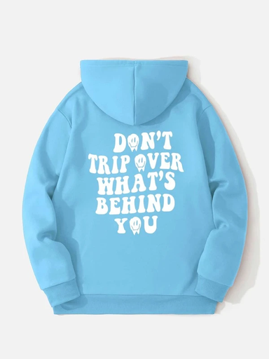 Men Cartoon & Slogan Graphic Kangaroo Pocket Thermal Lined Drawstring Hoodie