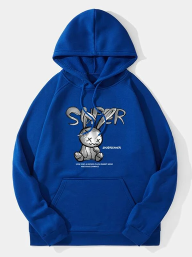 Men Slogan & Cartoon Graphic Drawstring Hoodie