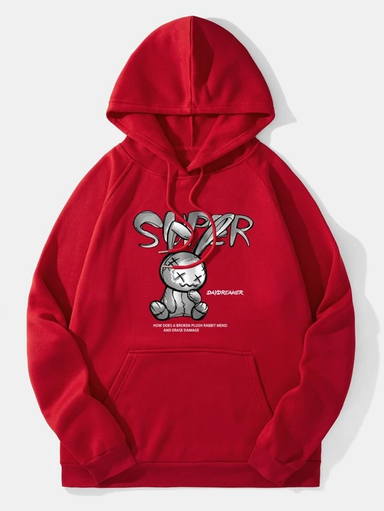 Men Slogan & Cartoon Graphic Drawstring Hoodie