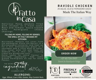 Ravioli Chicken in an Aglio Olio & Pomodoro sauce