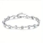 Love Heart Delicate Chain Bracelet Inlaid Shiny Zircon Adjustable Hand Jewelry Decor For Women