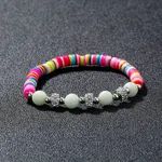 Marbling Stone Smooth Bracelet Hollow Lotus Shape Pendant With Luminous Glowing In The Dark Beads Stretchable Bracelet