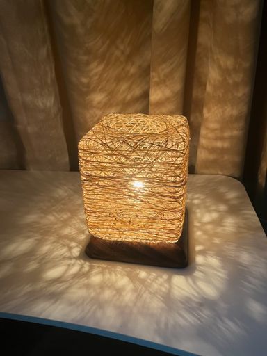 Lampara: Abaca Wool Cube Lamp 8 inches