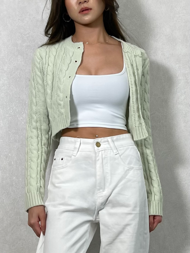 CROP BUTTON SWEATER(Green Apple)