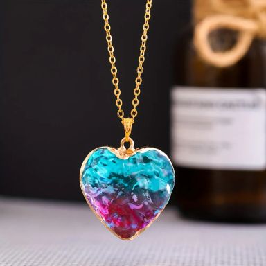 1pc Healing Energy Natural Crystal Colorful Baking Paint Pendant With Artificial Crystal Edge Electroplated Necklace, Love Pendant, Holiday Party Gift
