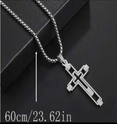 Men's Cross Pendant Necklace Stainless Steel - Silver Colour 