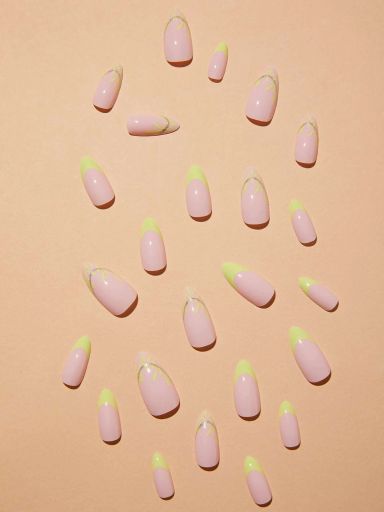 24pcs Long Almond Fingernails with Nail File & Tape