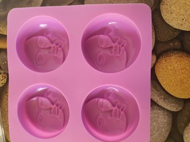 4 Cavity Round Moon and Face Silicone Soap Mould