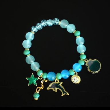 1pc Ocean Theme Bracelet Dolphin Shell Star Pendant Mixed Color Beaded Elastic Bracelet Multi Layered Glass Beads Bracelet Cute Jewelry Gift For Girls