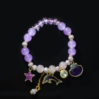 1pc Ocean Theme Bracelet Dolphin Shell Star Pendant Mixed Color Beaded Elastic Bracelet Multi Layered Glass Beads Bracelet Cute Jewelry Gift For Girls