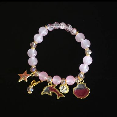 1pc Ocean Theme Bracelet Dolphin Shell Star Pendant Mixed Color Beaded Elastic Bracelet Multi Layered Glass Beads Bracelet Cute Jewelry Gift For Girls