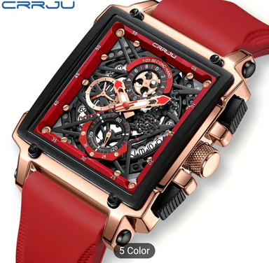 CRRJU sports Men's watch, Multifunction Chronograph. Waterproof square wrist watch 