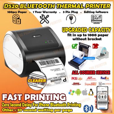 D520 BLUETOOH THERMAL PRINTER + THERMAL STICKER. Fast Printing For Shipping Label Barcode