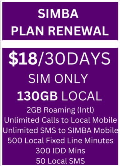  👍 SIMBA $18 130GB + Roaming + Local Calls + IDD + FIC x 30-Day Renewal Plan