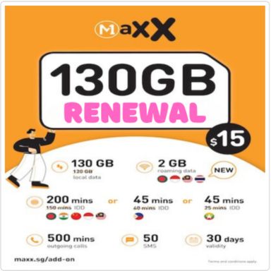 👍 M1 Maxx $15 130GB + Data Roaming + IDD + FIC x 30-Day Renewal Pan