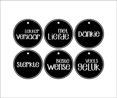 E)Tags Full Set (6 x 10) Afrikaans Funky Black